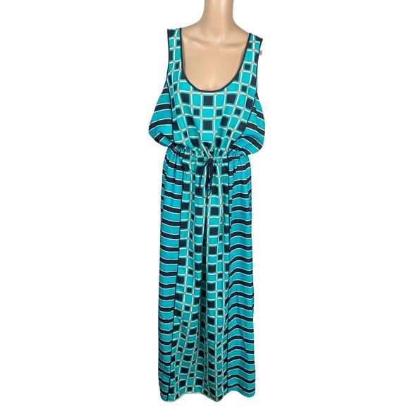 NWT Michael Kors $150 Soho Square Island Blue Printed Maxi Dress SZ XL - Picture 4 of 13